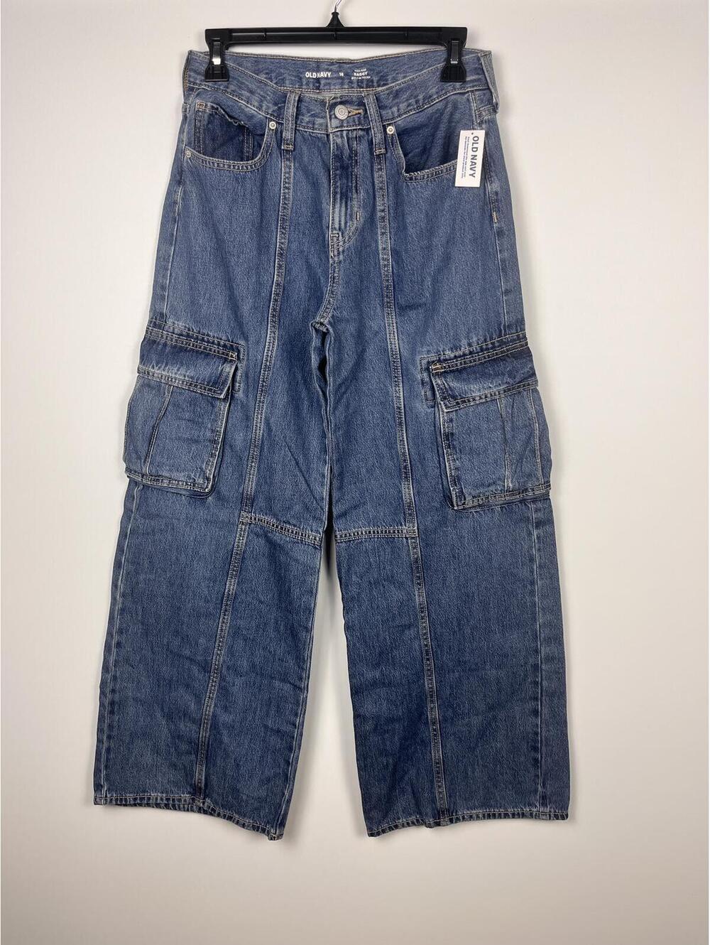 Old Navy High Rise Baggy Cargo Jeans Girl’s Size 16 Wide Leg Denim Y2K Style
